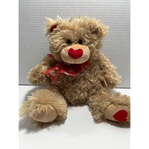 Best Made Toys Tan Teddy Bear Red Heart Bow Stuffed Animal 12” Plush